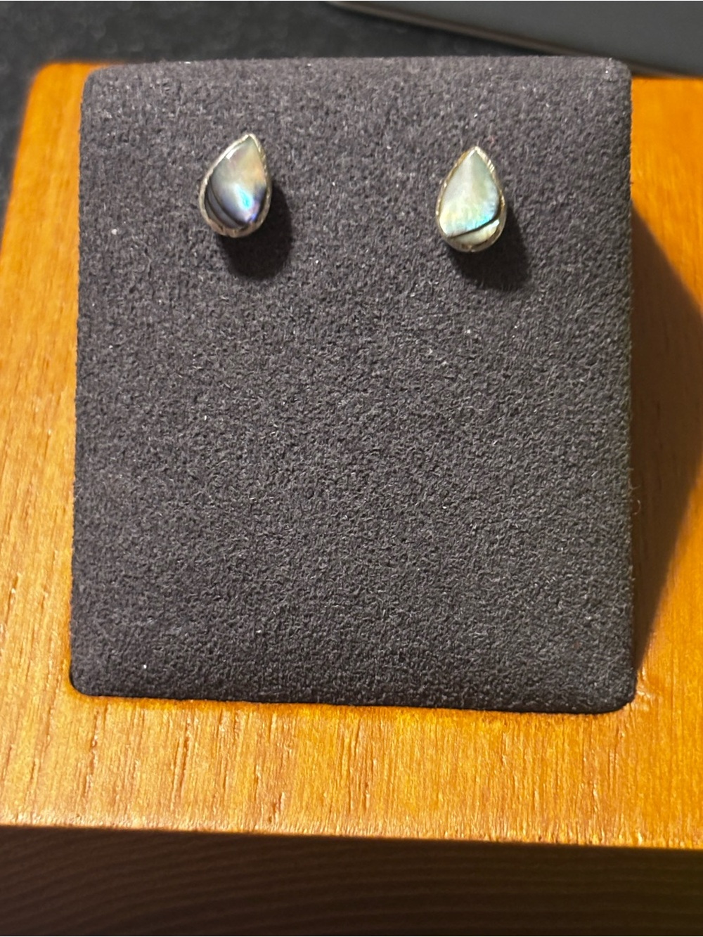 Teardrop‎ Abalone Silver Stud Earrings - Iridescent Blue